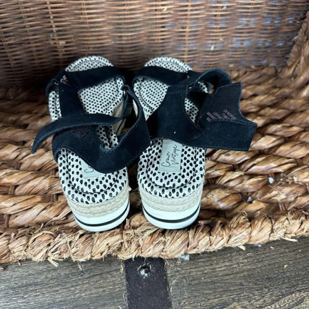 Crown Vintage Sz 7 1/2M Women's‎ Black Korine Espadrille Platform Sandal
